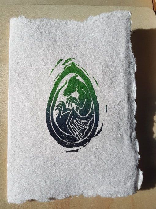 Linogravure "Oeuf de dragon" - Vert