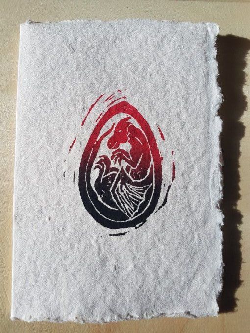 Linogravure "Œuf de dragon" -Rouge